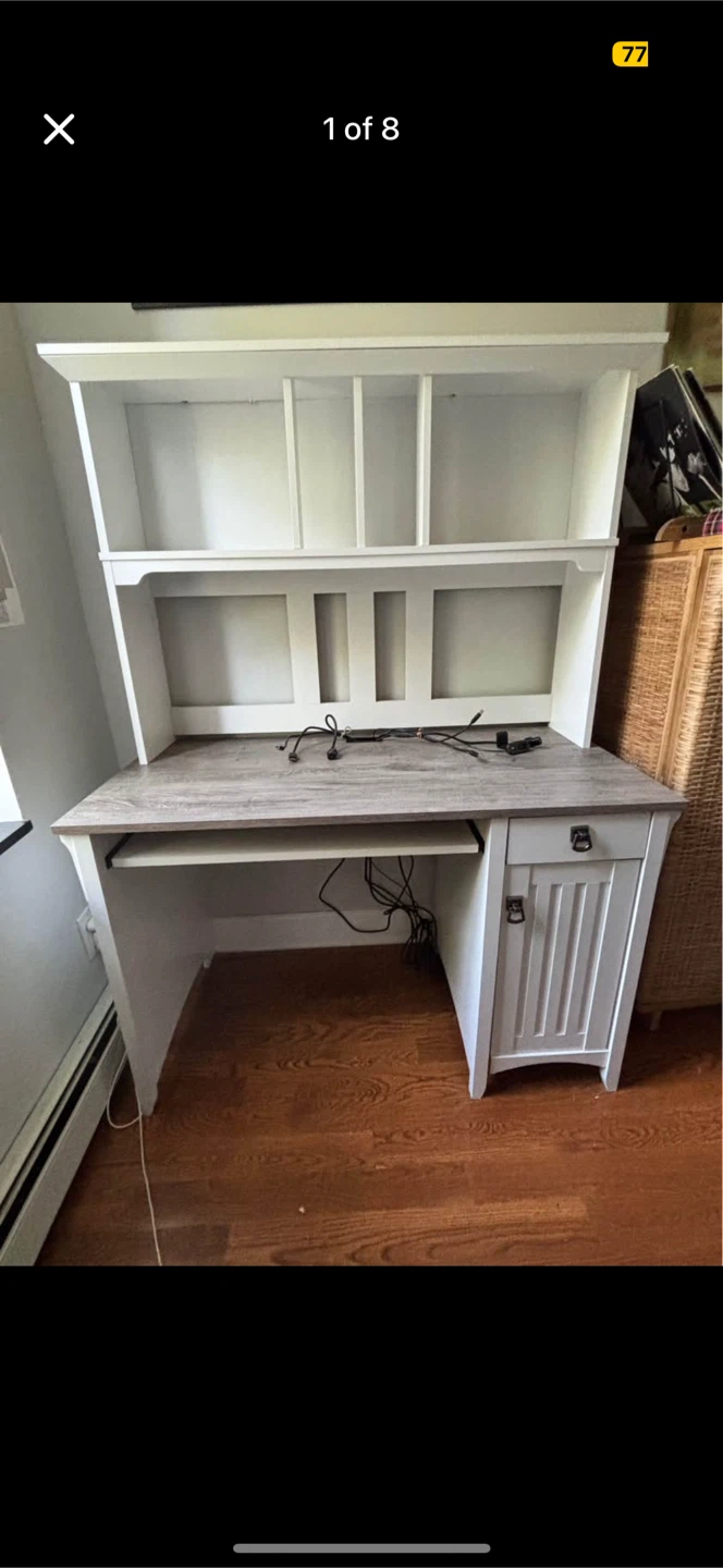 White Desk with Hutch and Keyboard Tray