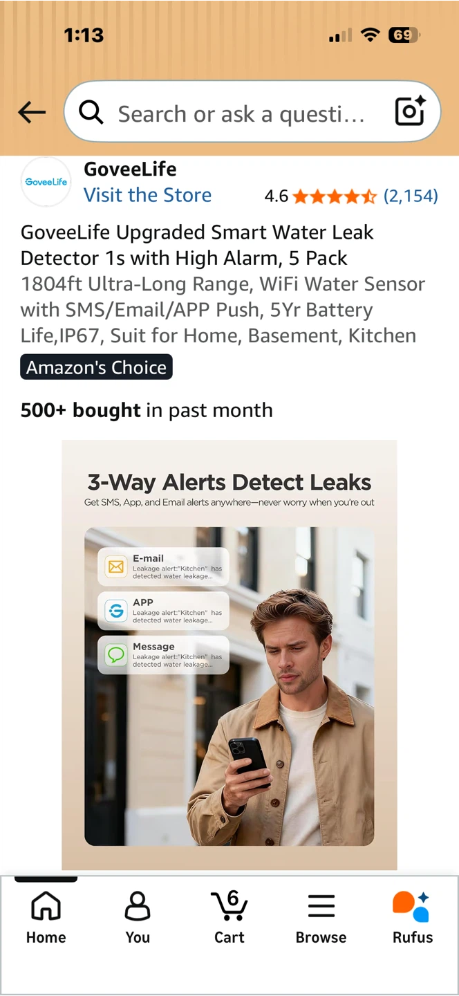 GoveeLife Upgraded Smart Water Leak Detector 1s, 5 Pack - photo 2