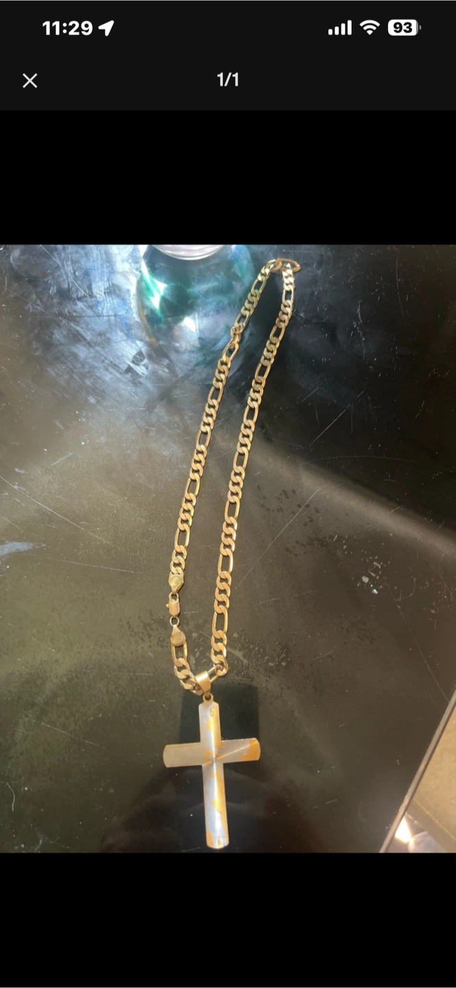 Gold Figaro Chain Necklace with Cross Pendant