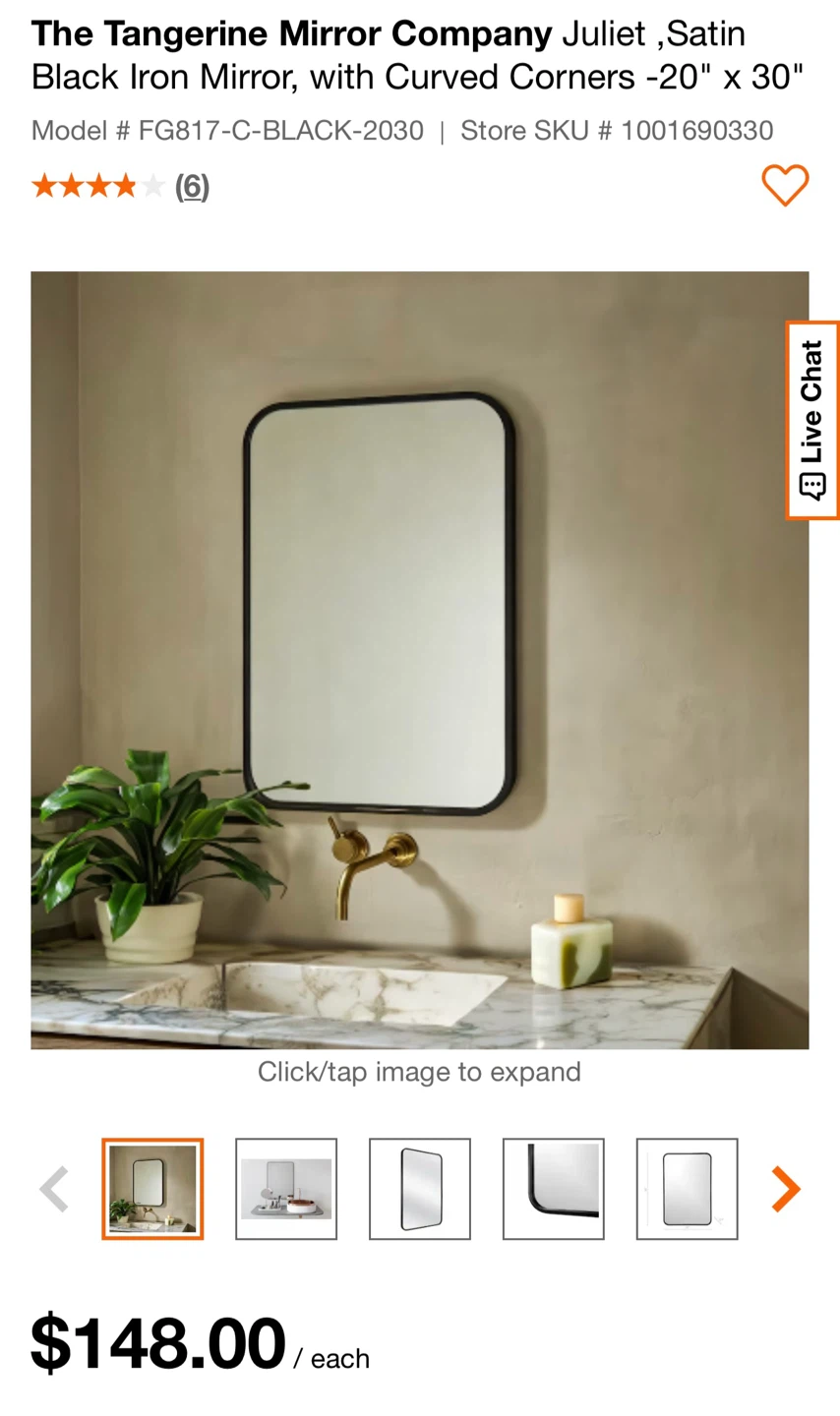 Juliet Iron Decorative Mirror with Curved Corners
