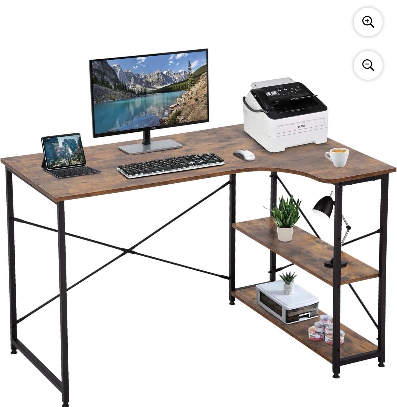 Rustic L-Shaped Computer Desk with Shelves