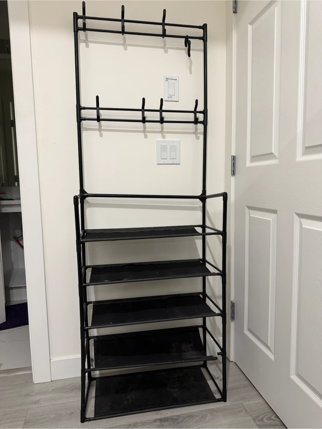 Black Metal Coat Rack with 5-Tier Shoe Shelf