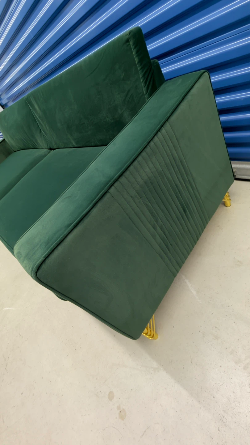 Emerald Green Velvet Sofa with Gold Accents - photo 4