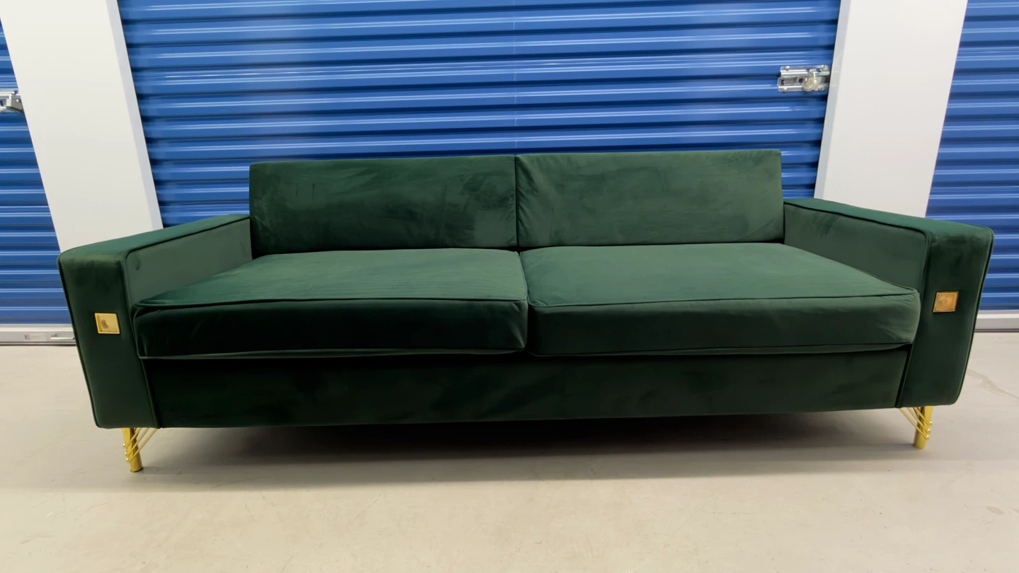 Emerald Green Velvet Sofa with Gold Accents - photo 2