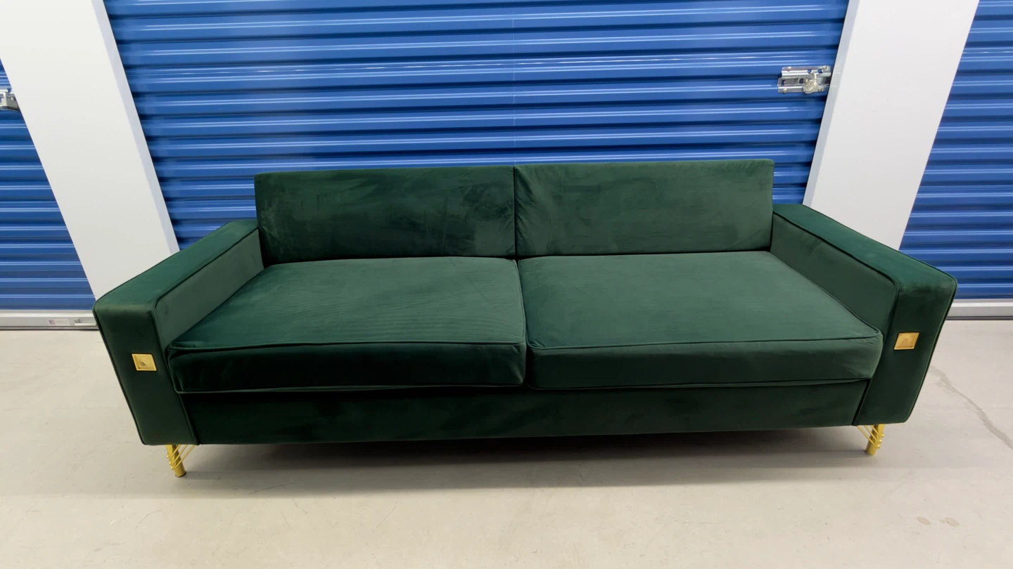 Emerald Green Velvet Sofa with Gold Accents - photo 3