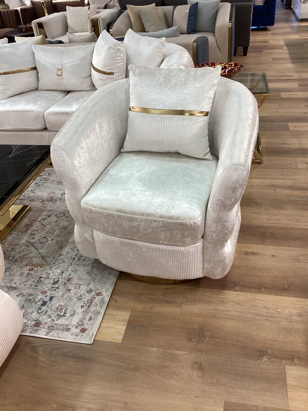 Velvet Accent Chair with Gold Trim