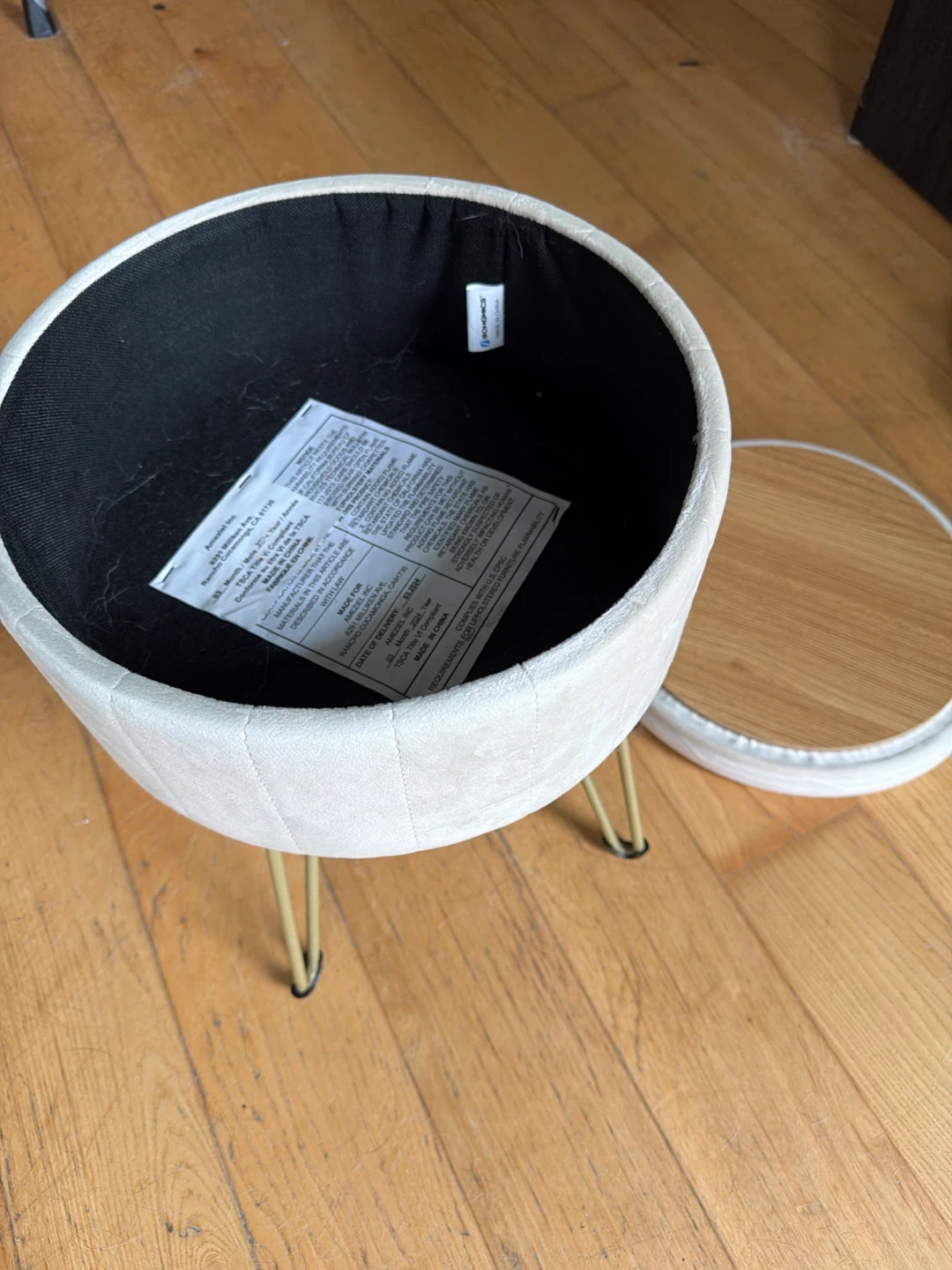Cream Velvet Storage Ottoman with Gold Legs - photo 2