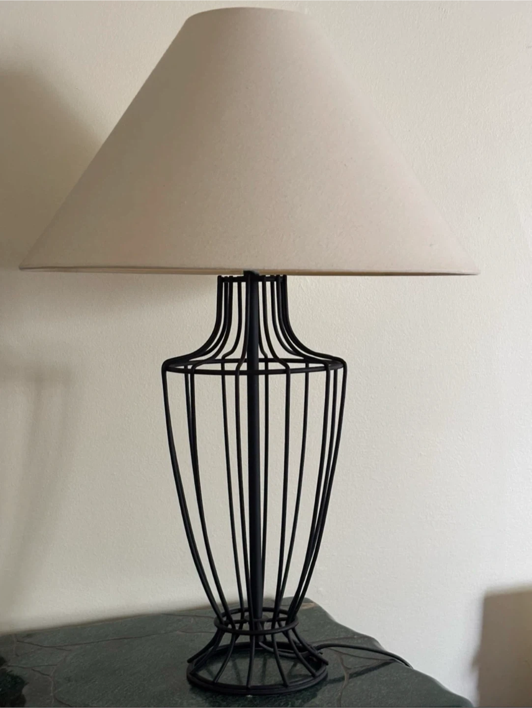 Wire Cage Table Lamp with Neutral Shade