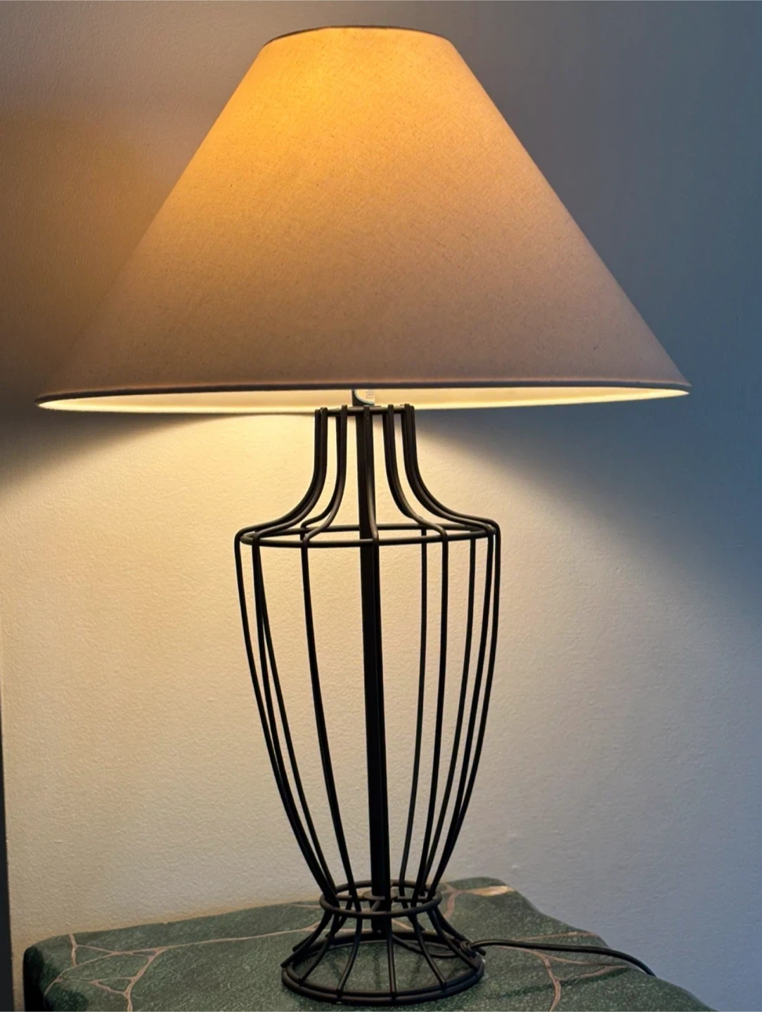 Wire Cage Table Lamp with Neutral Shade - photo 2