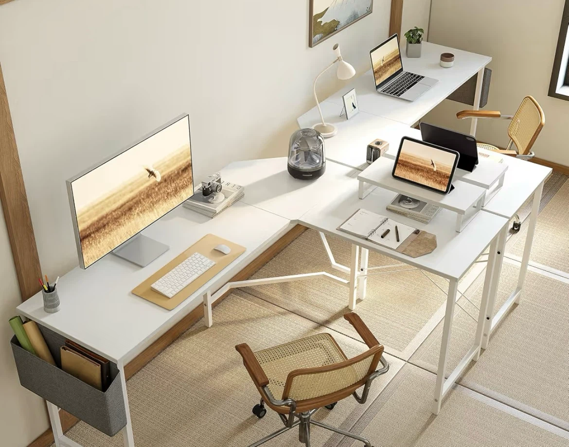 L shaped desk white