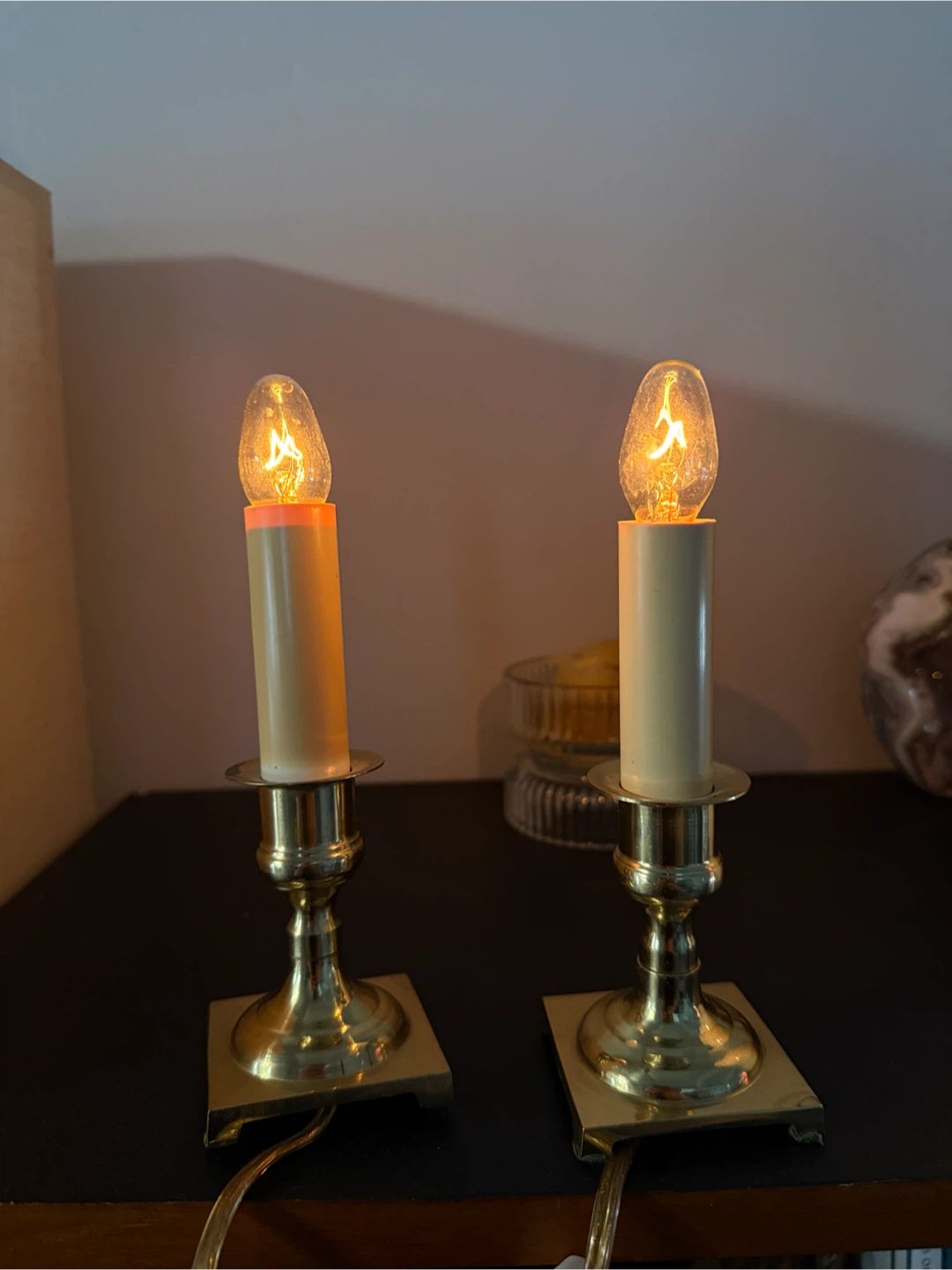 Vintage Brass Taper Candle Lamps - Set of 2