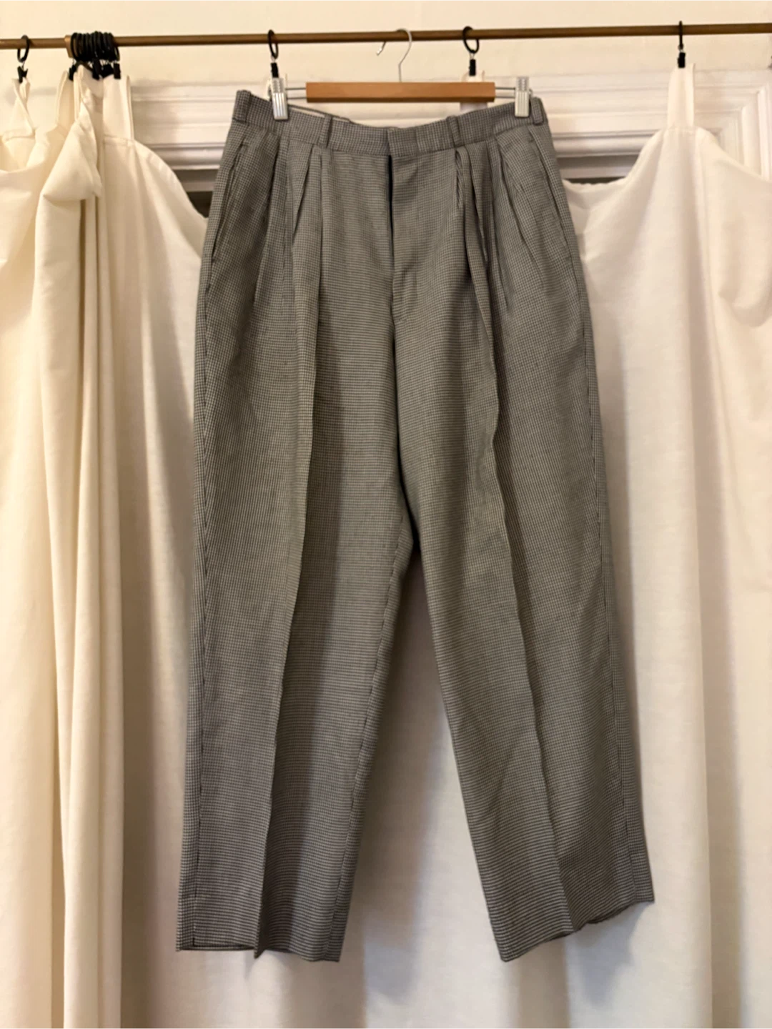 Grey Plaid Pleated Dress Pants