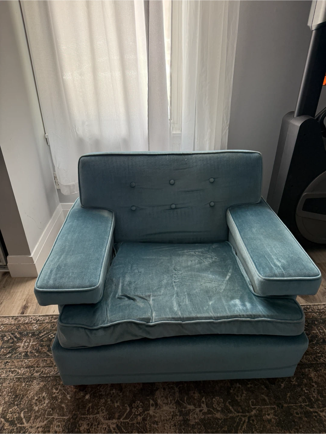 Vintage Teal Velvet Armchair - photo 3