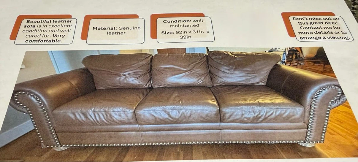 Brown Genuine Leather Sofa