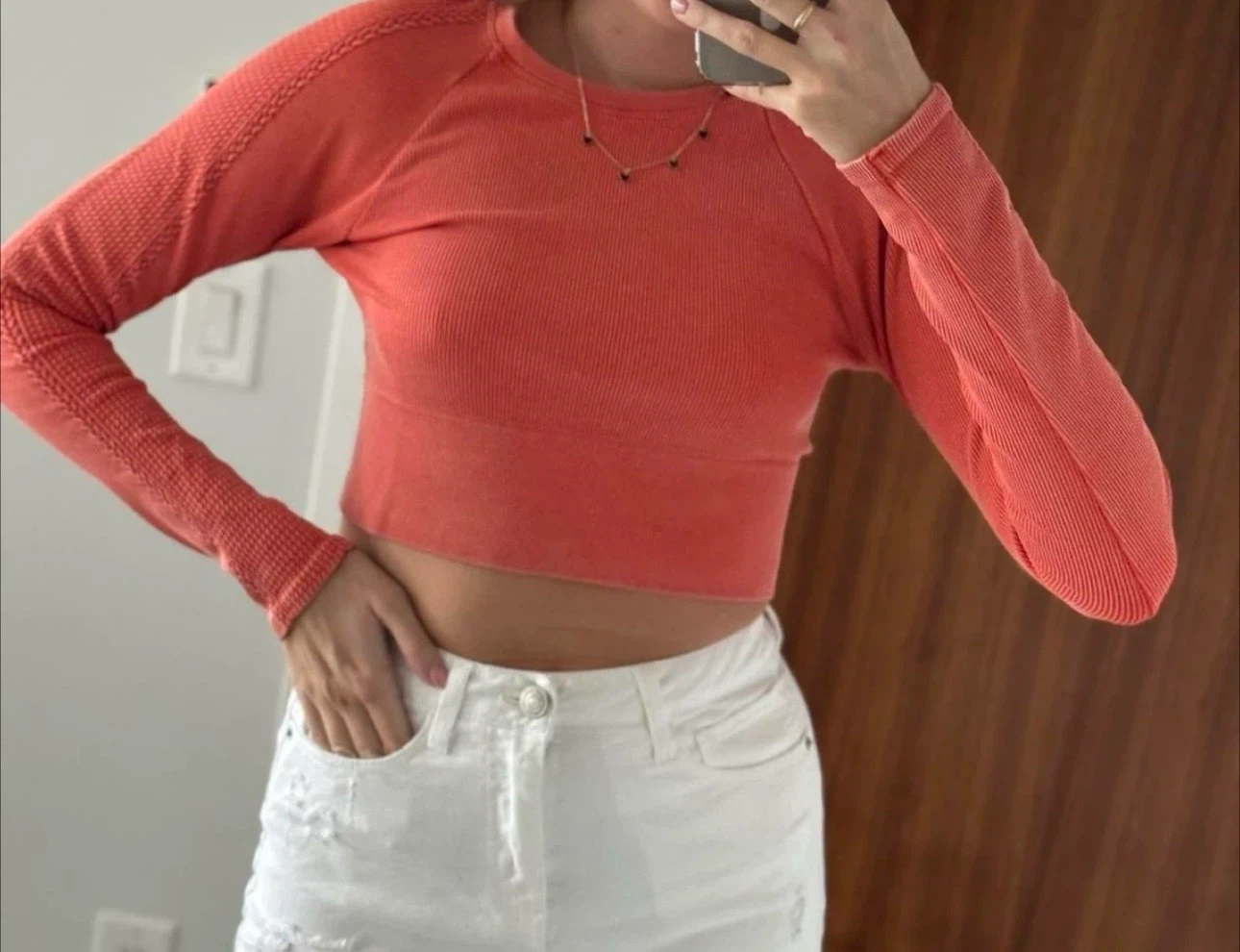 Coral Long Sleeve Cropped Top - photo 2