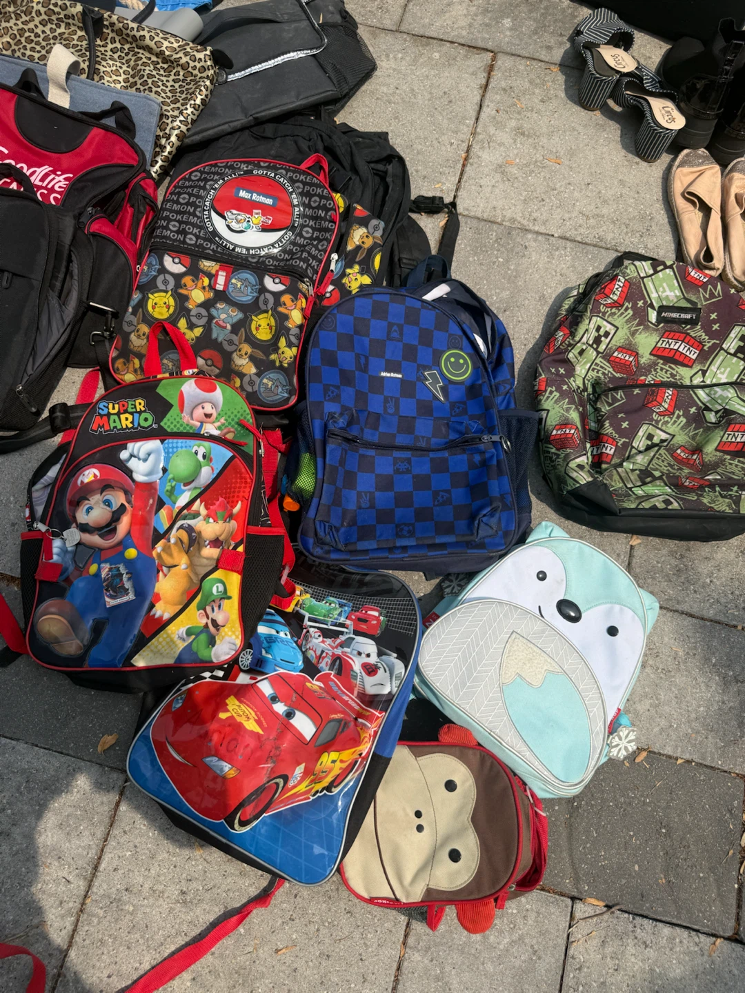 Lot of kids backpacks