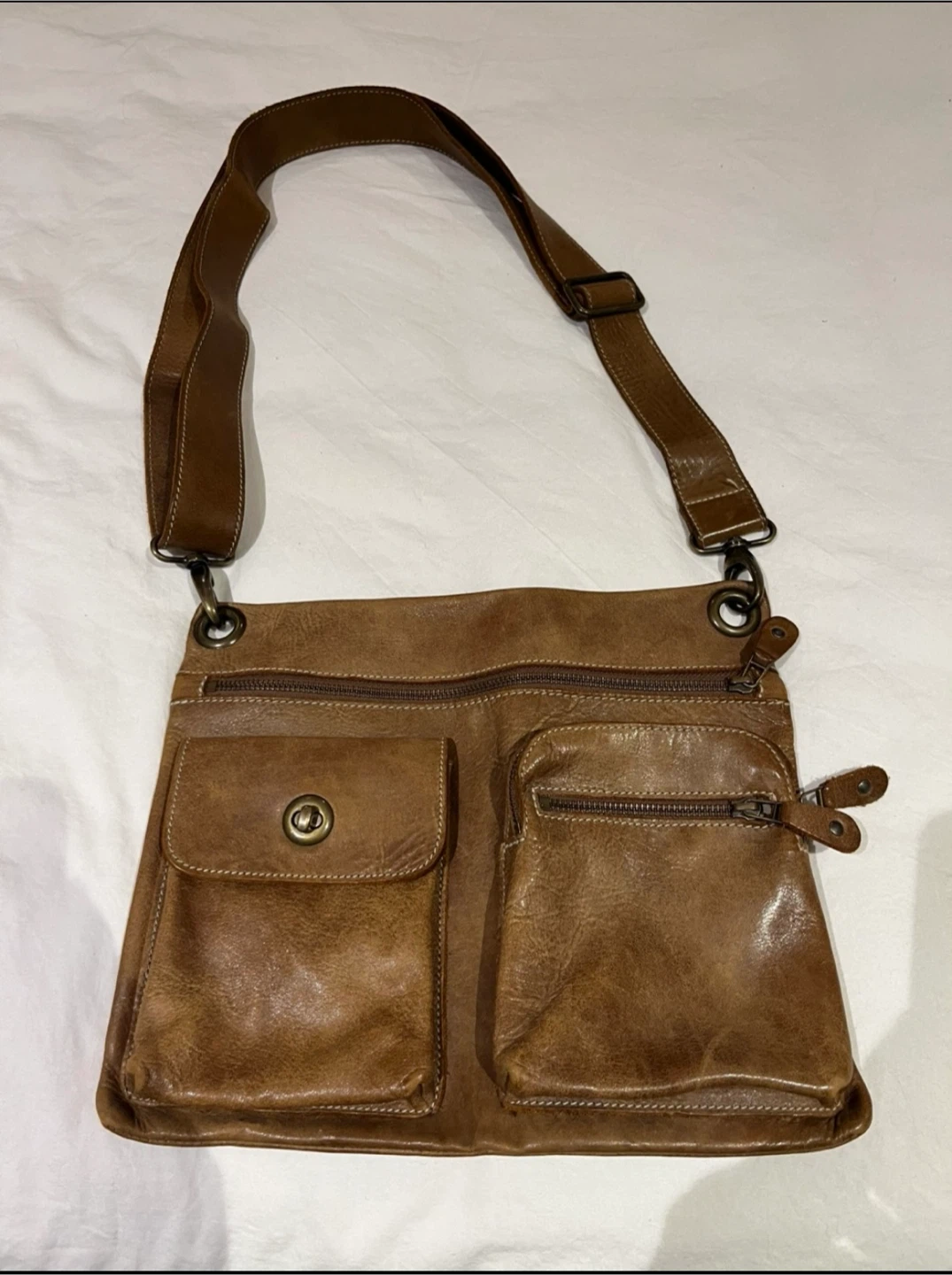 Roots Leather Crossbody Bag - Brown