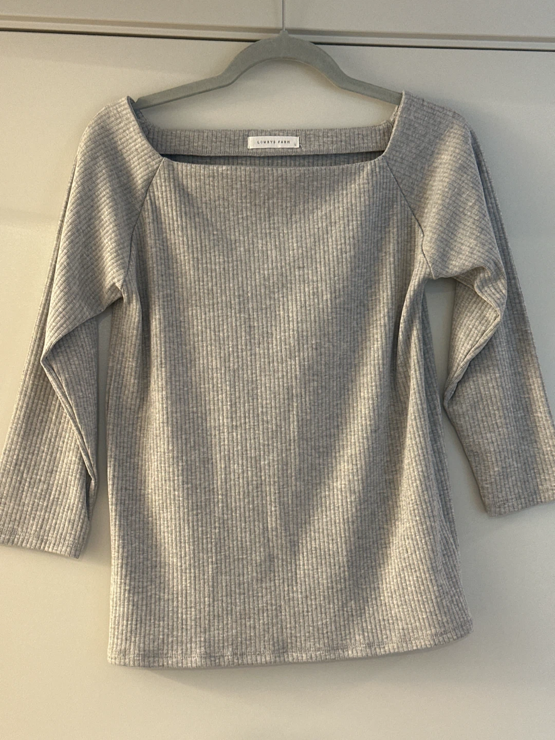 Japanese brand light Grey Ribbed Boat Neck Top