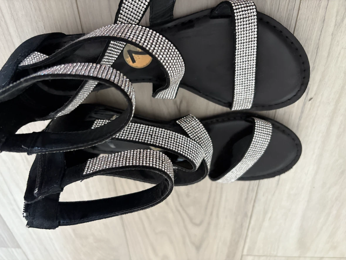 Black Embellished Gladiator Sandals Size 7 - photo 2