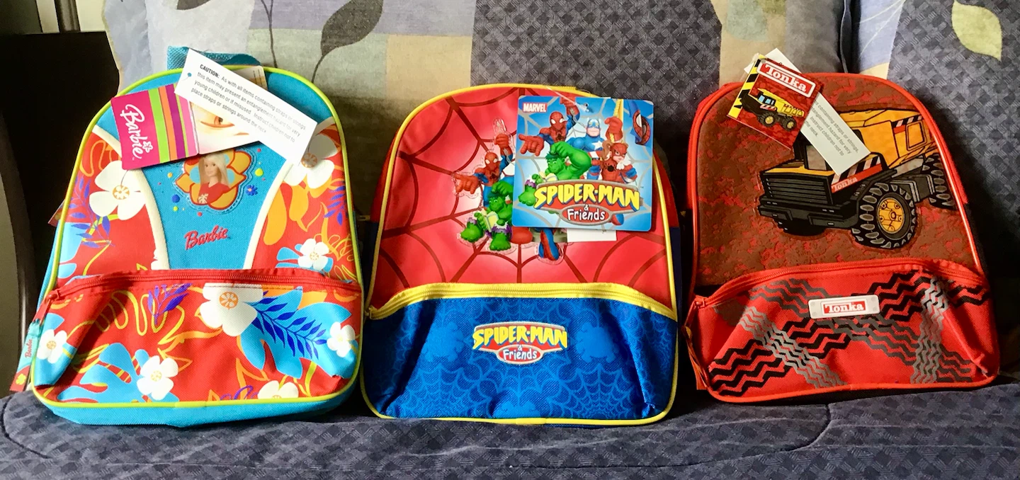 Kids' Backpacks - Tonka, Barbie, and Spider-Man Friends