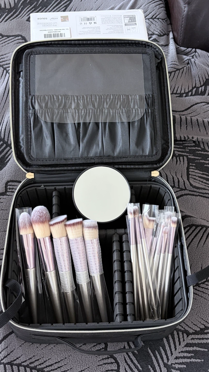 Black Makeup Train Case with Brushes and Mirror