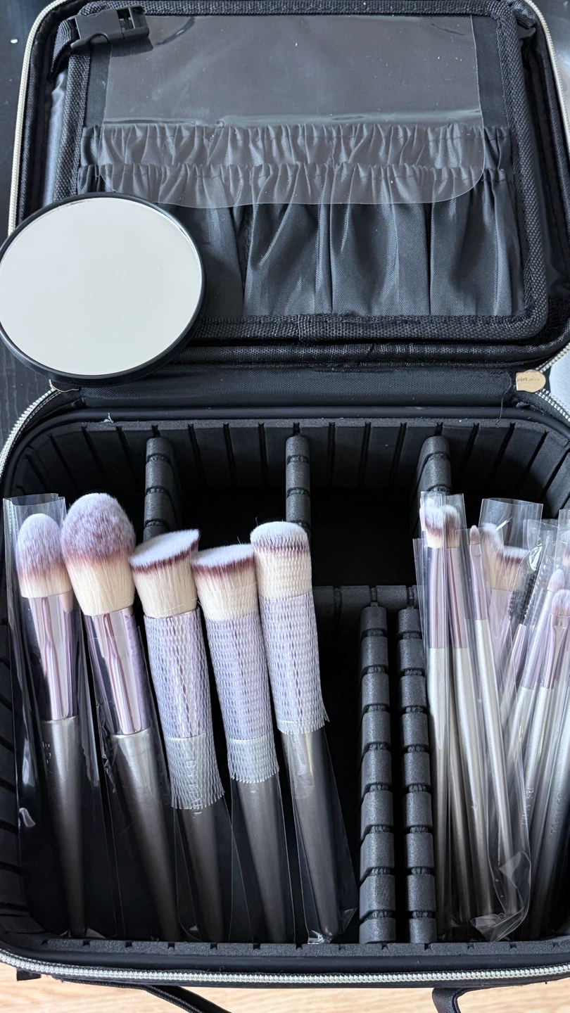 Black Makeup Train Case with Brushes and Mirror - photo 3