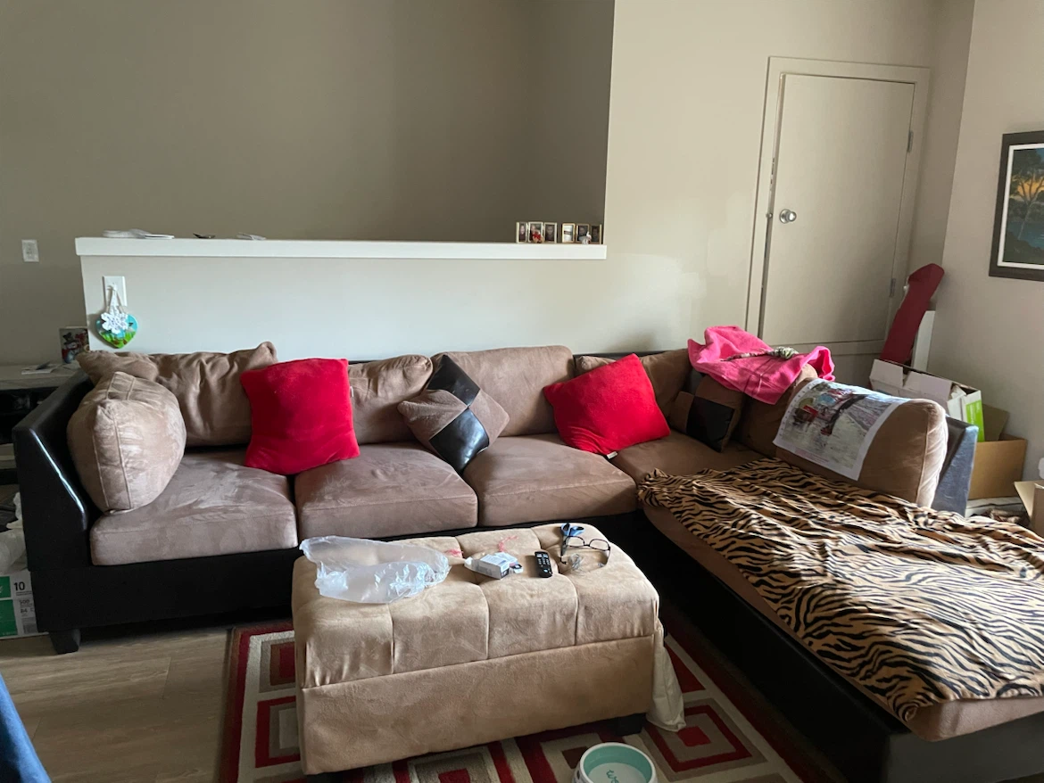Brown Sectional Sofa with Ottoman