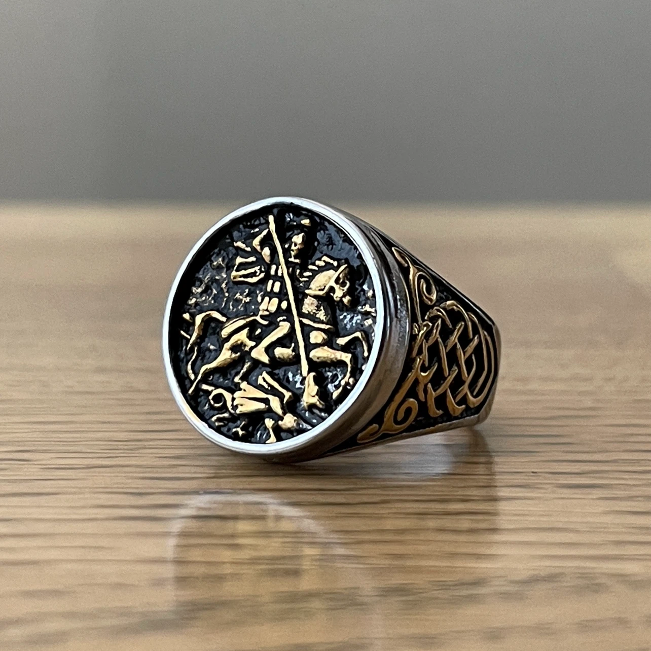 Saint George two tone titanium ring (size 8)