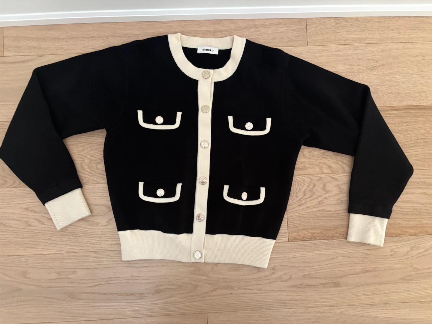 SANDRO Black & Cream Cardigan