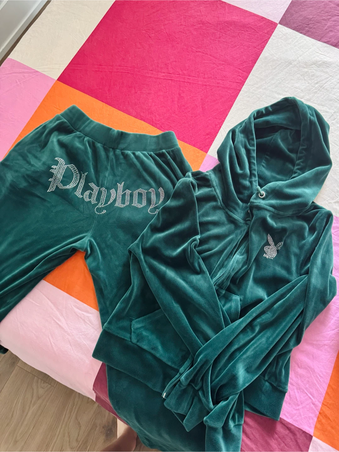 Playboy Velour Tracksuit Set Green