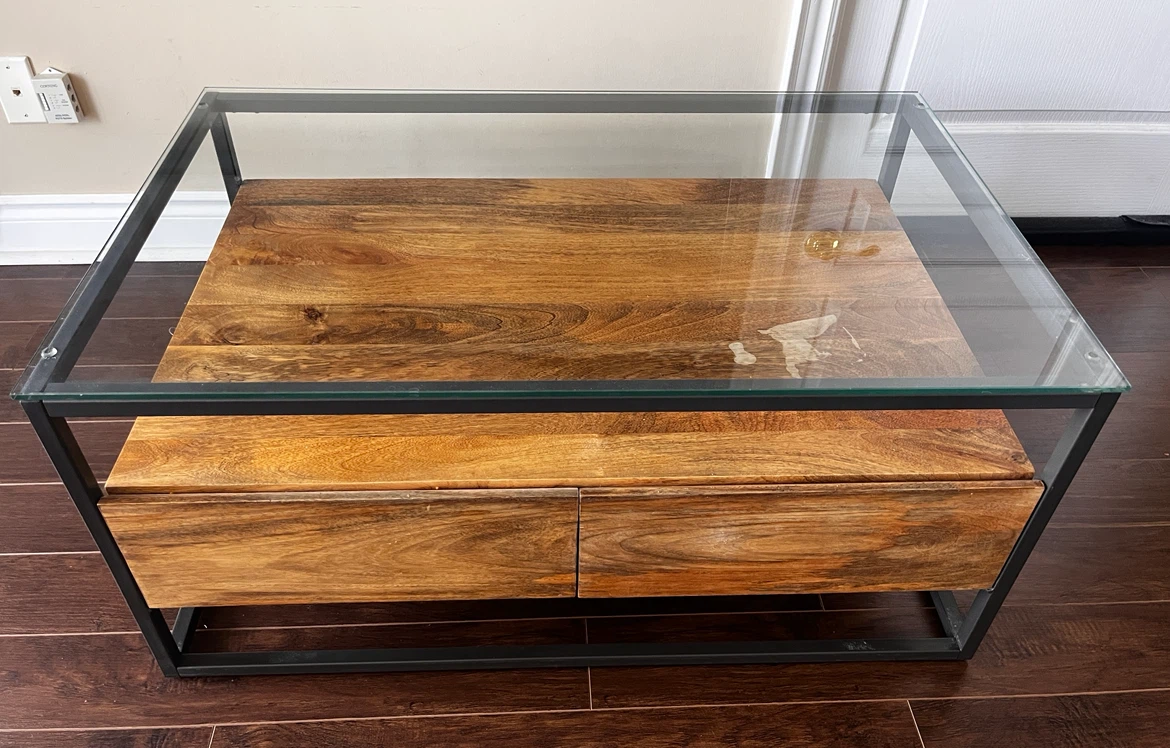 Coffee Table with Drawers and Glass Top