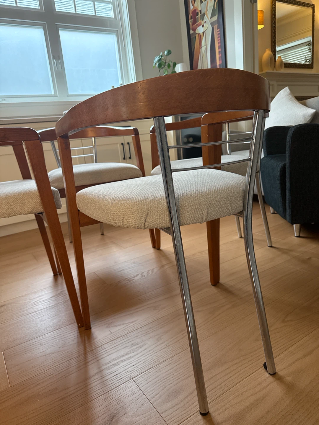 Set of 7 Wooden Dining Chairs with Metal Legs - photo 2