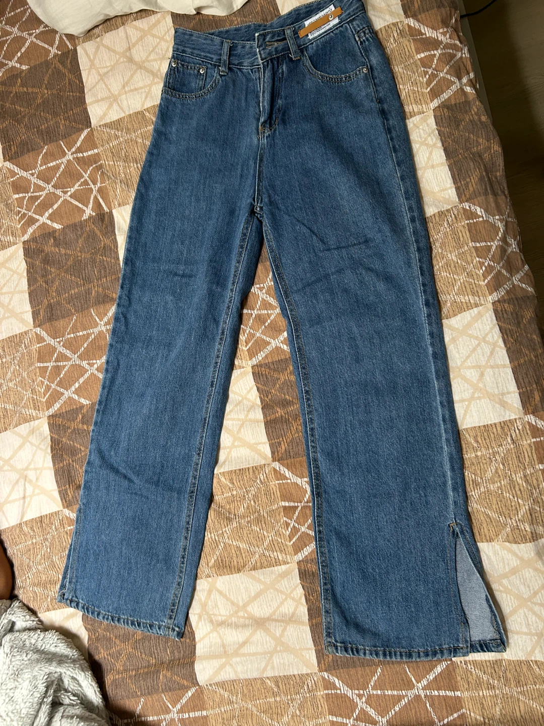 Blue Denim Wide Leg Jeans with Slit Detail