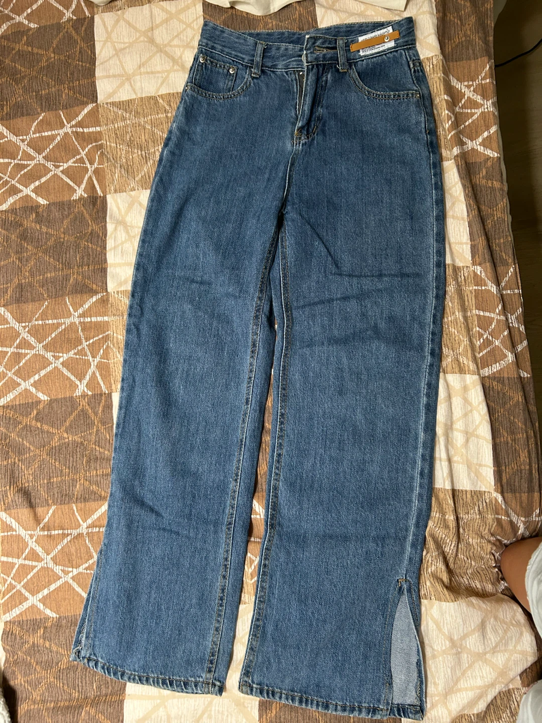Blue Denim Wide Leg Jeans with Slit Detail - photo 2