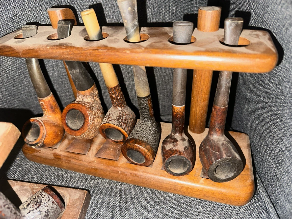 24 Old Pipes with Holders and Humidors