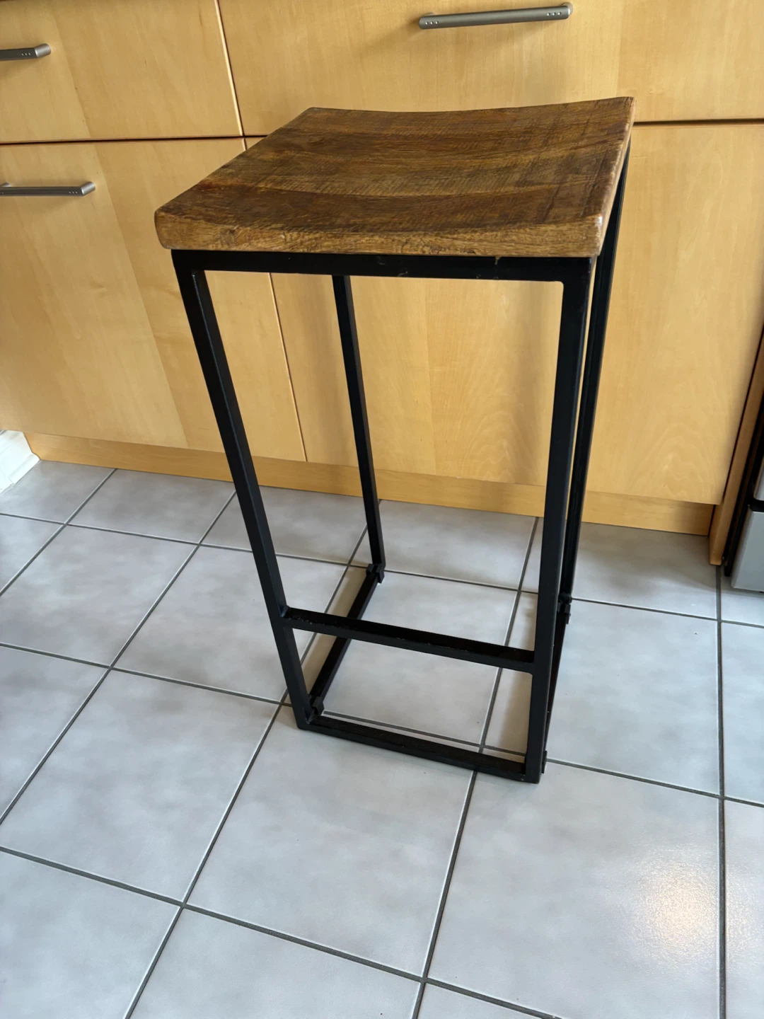 Industrial Style Bar Stool with Wooden Seat - photo 2