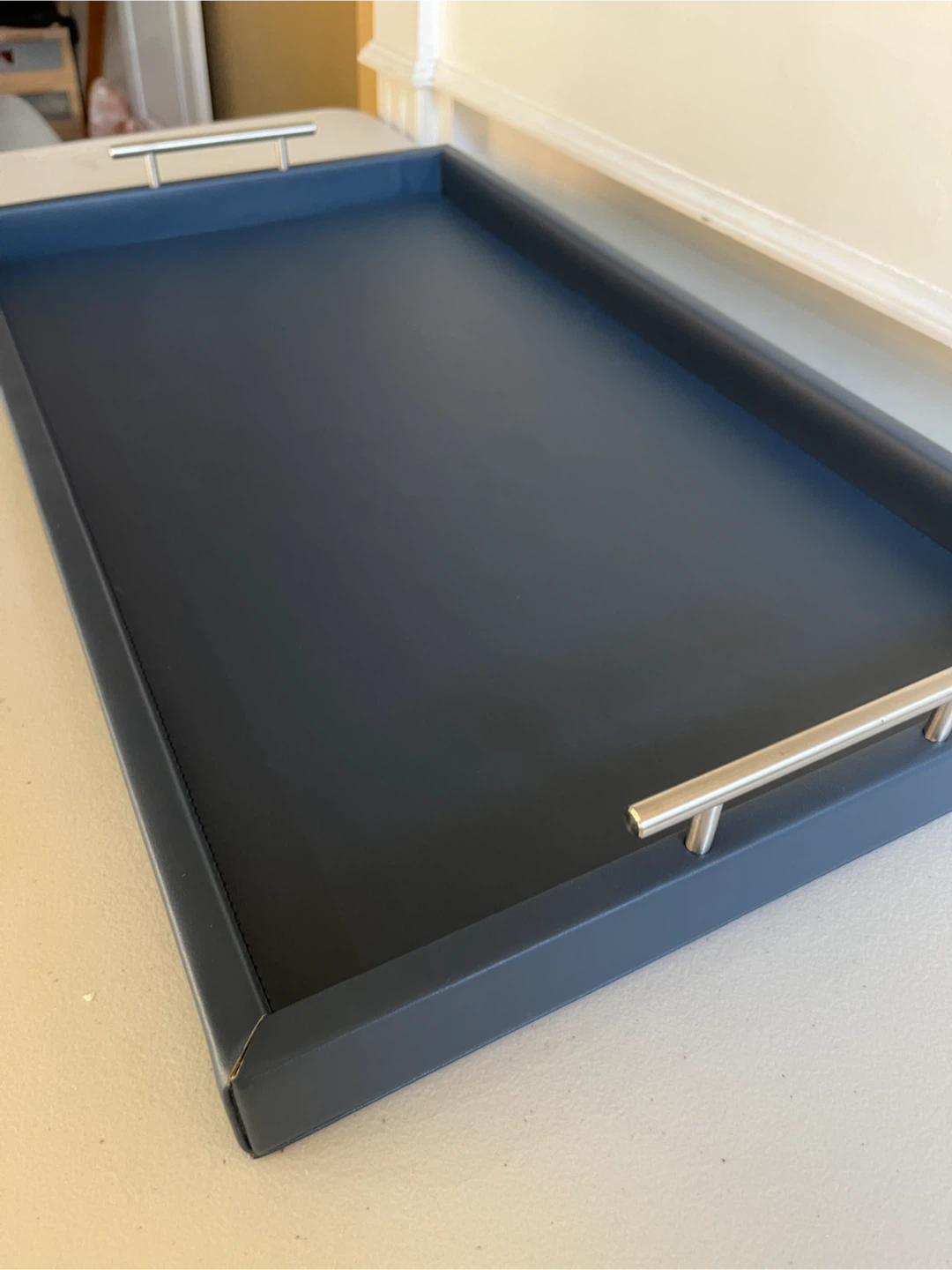 ONE PRIVÉ leather Serving Tray with nickel Handles 15x26 inches - photo 2