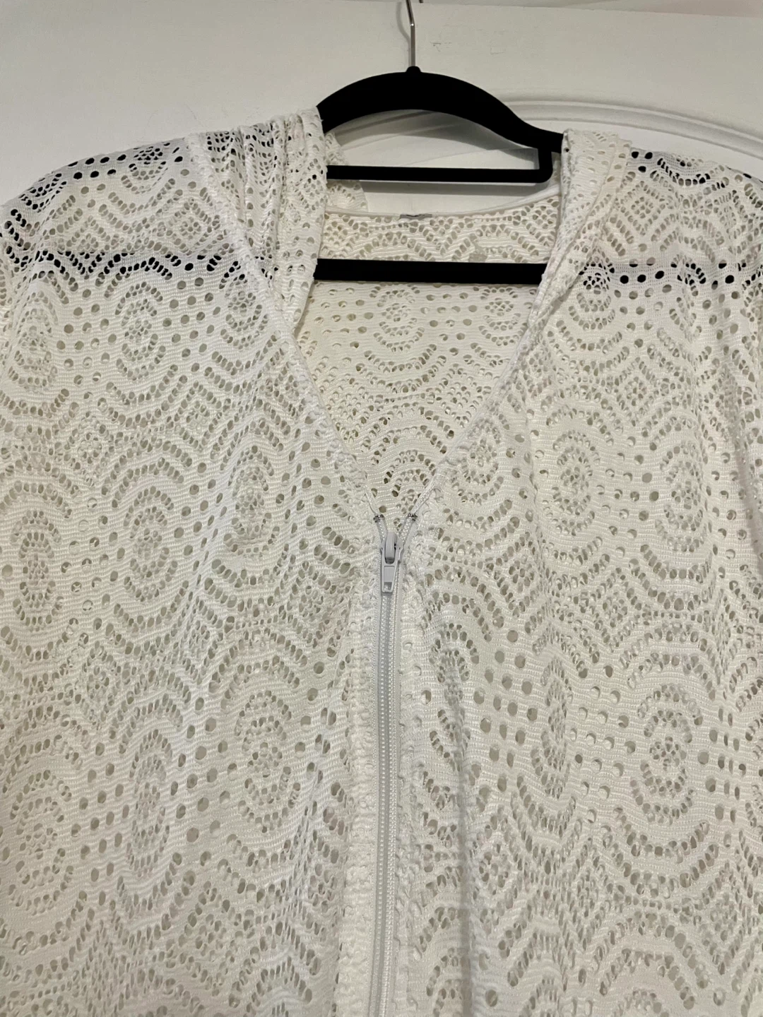 White Lace Zip-Up Hooded Cover-Up Size Large - photo 3