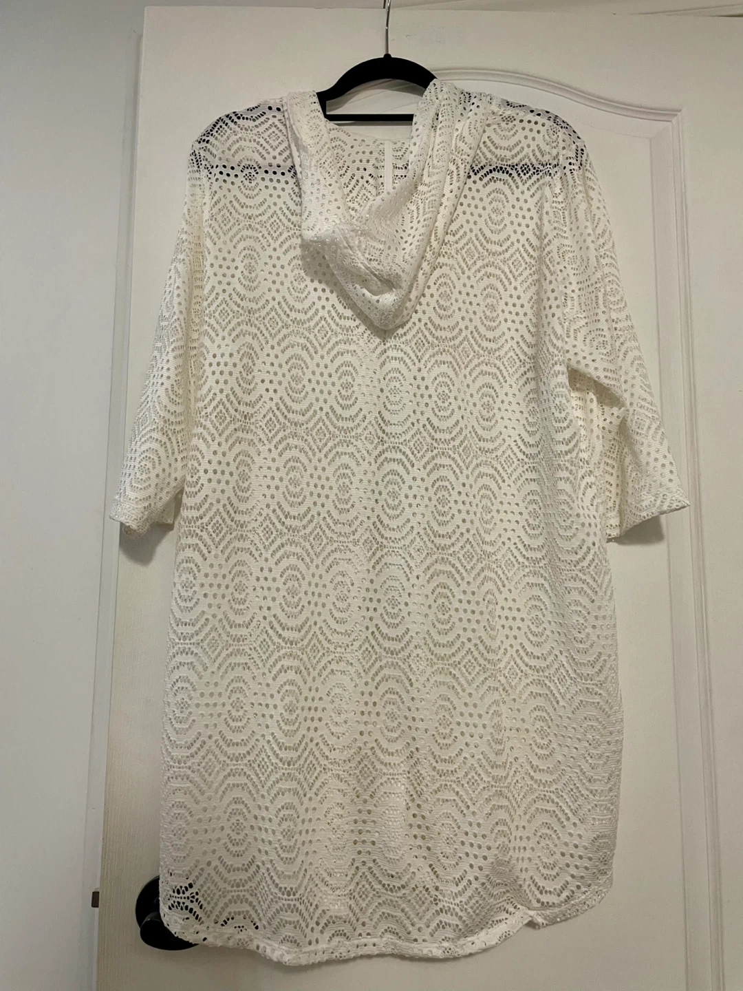 White Lace Zip-Up Hooded Cover-Up Size Large - photo 4
