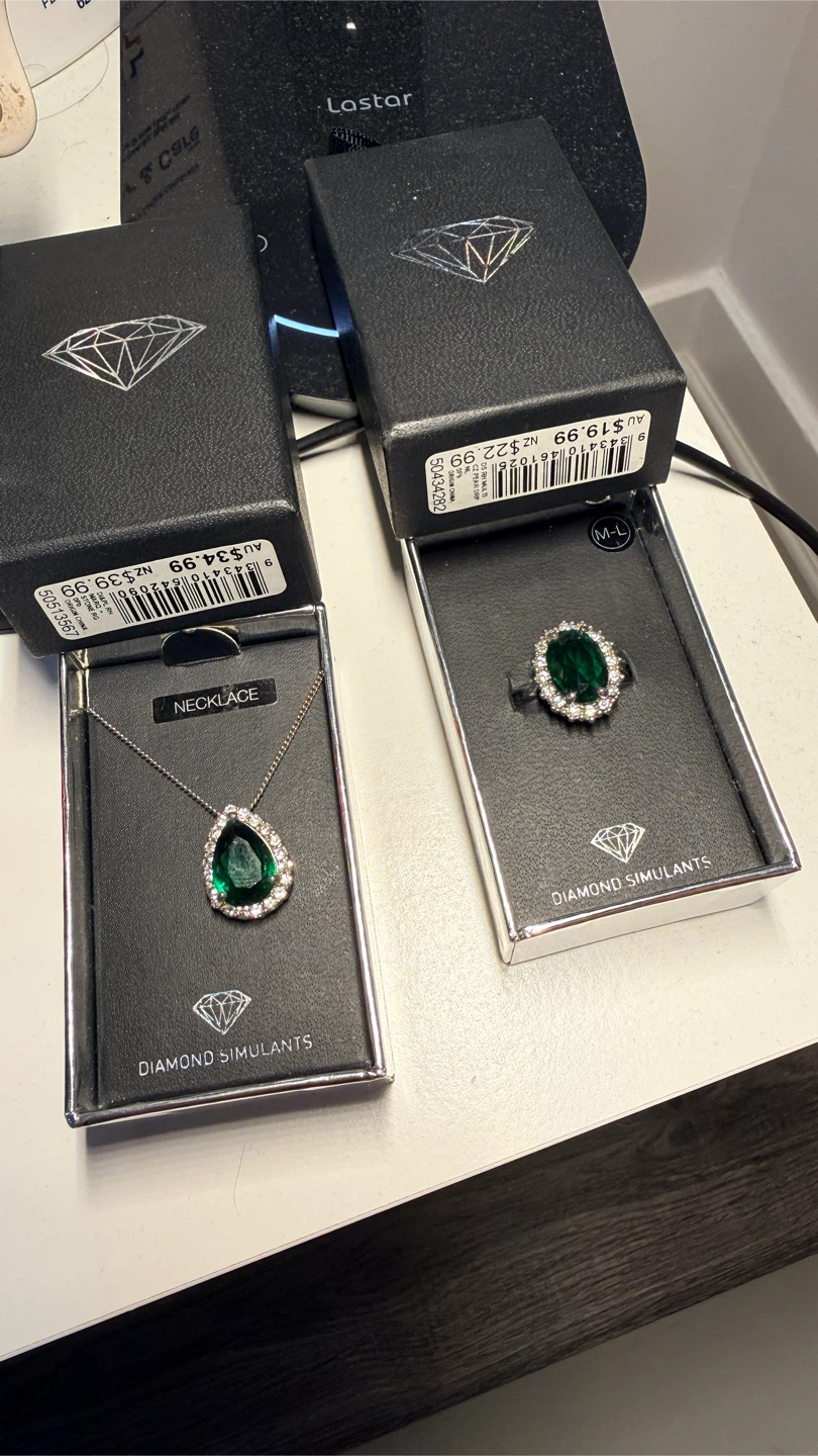 Diamond Simulants Necklace and Ring Set - Emerald Green - photo 2