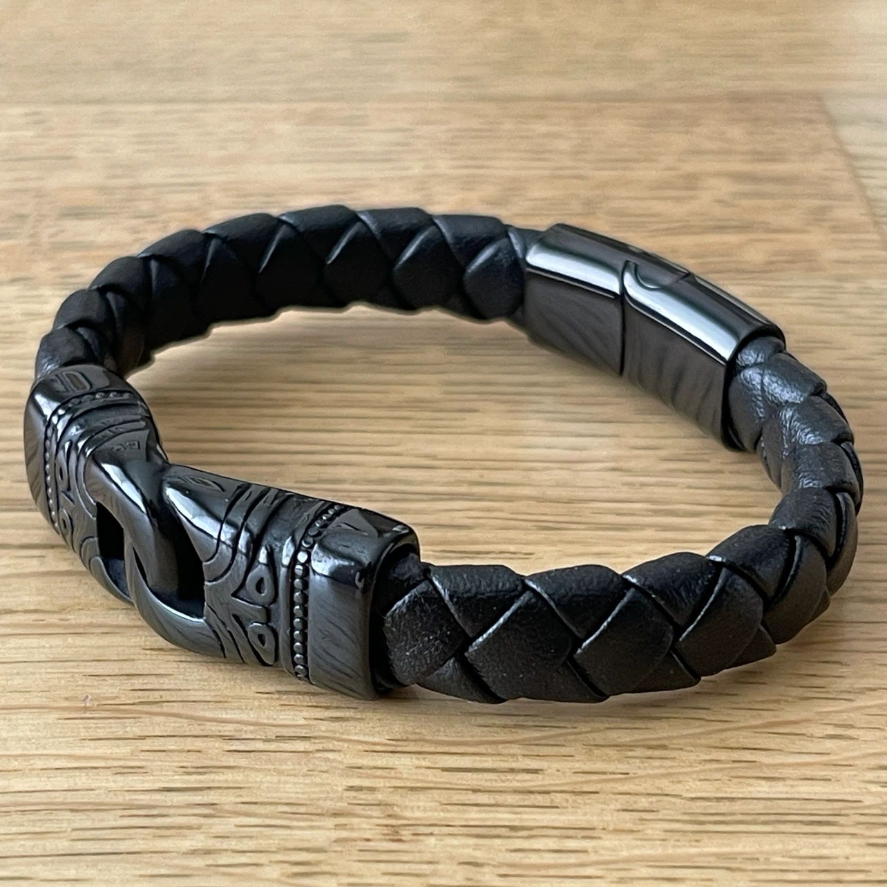 Tribal Hook Braided Leather & stainless steel Bracelet - photo 2