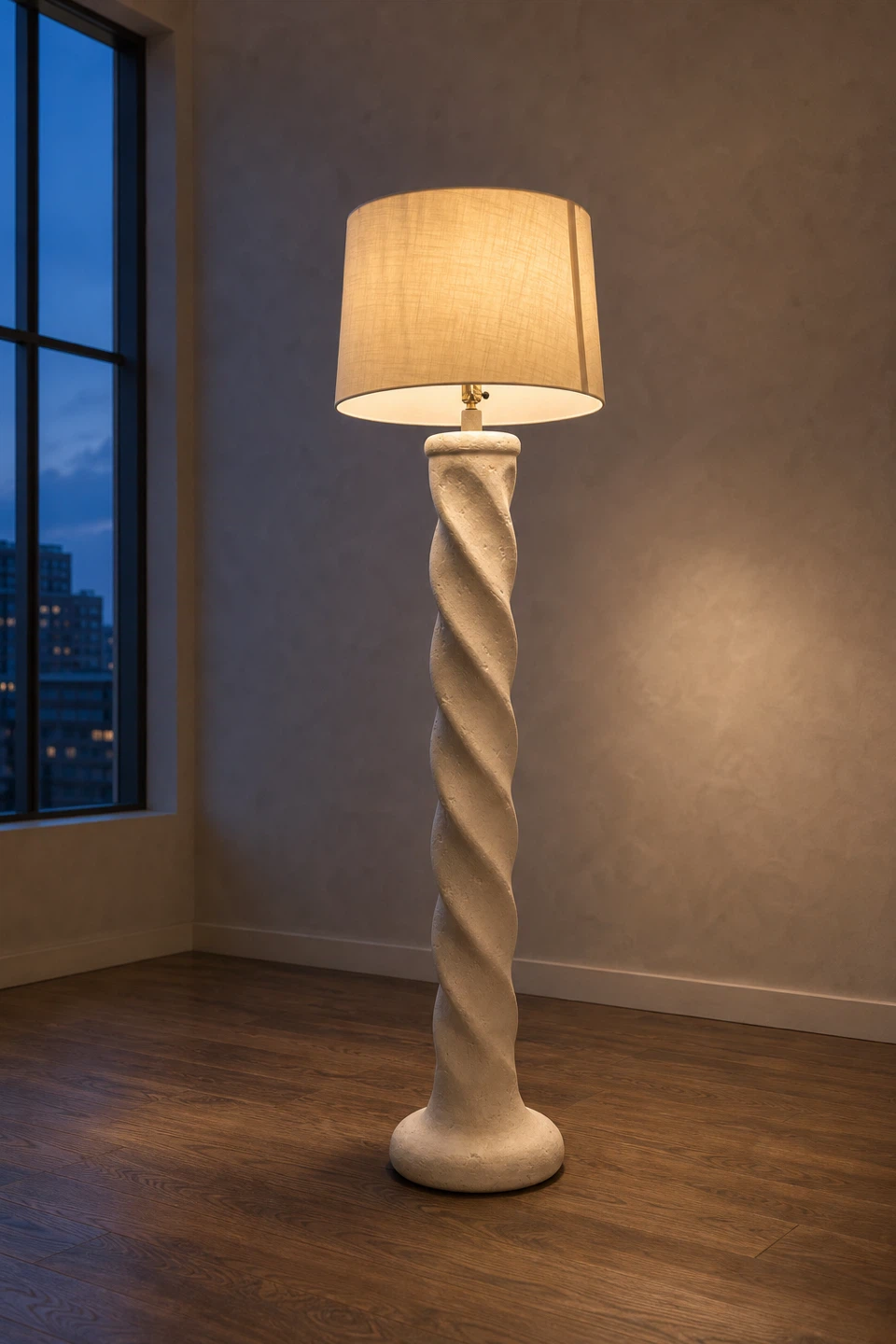 Vintage Twisted Pedestal Floor Lamp with Linen Shade
