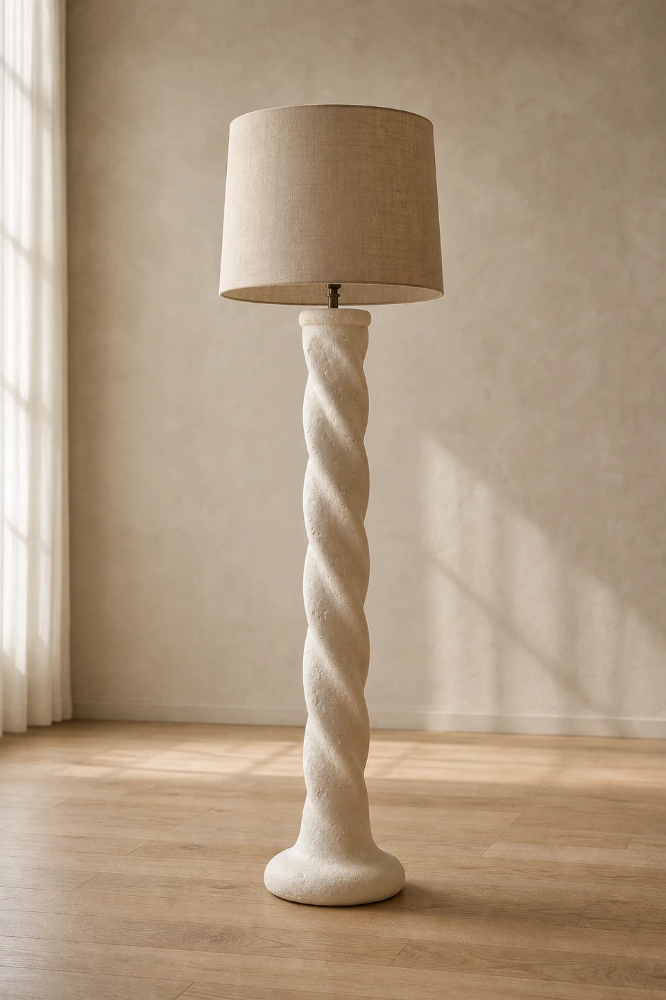 Vintage Twisted Pedestal Floor Lamp with Linen Shade - photo 2