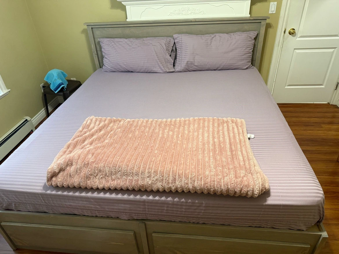 Grey Wood Bed Frame with Storage Drawers