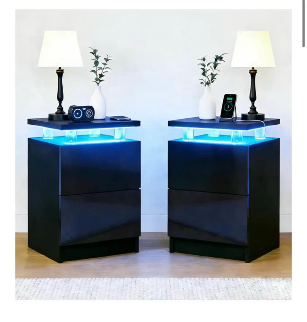 Black Nightstand with LED Lights - 15"
