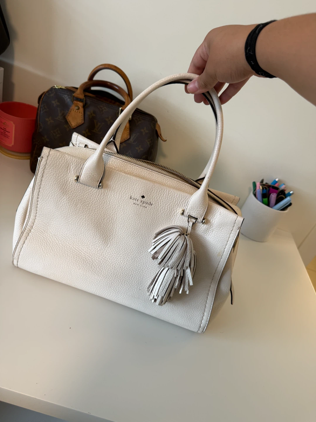 Kate Spade White Leather Top Handle Bag
