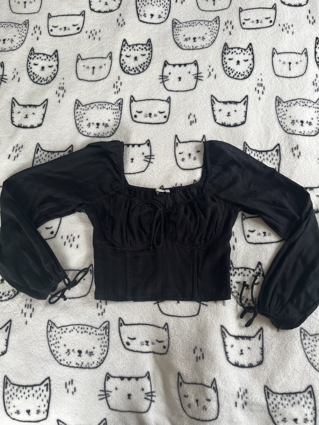 American Eagle Black Long Sleeve Corset Top