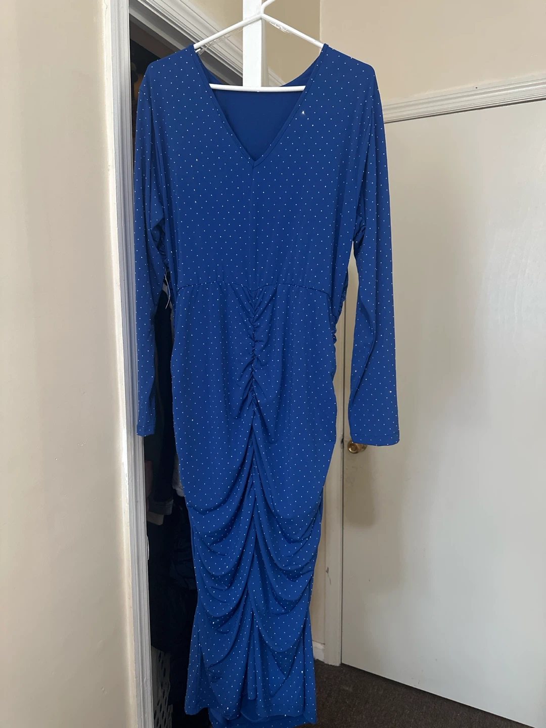 Blue Rhinestone Ruched Midi Dress - photo 2