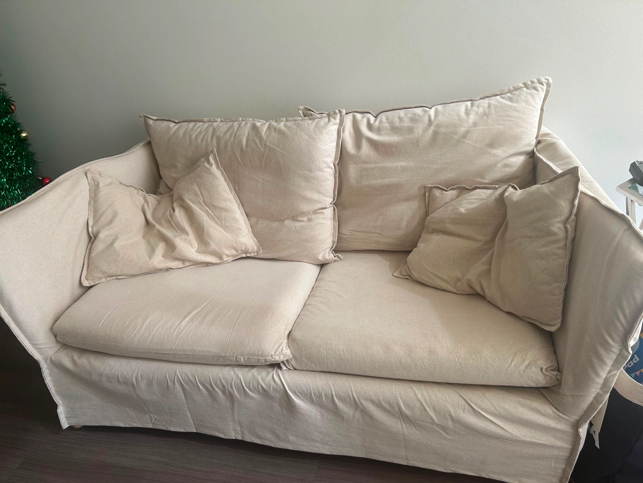 IKEA Cream Two-Seater Sofa with Toss Pillows
