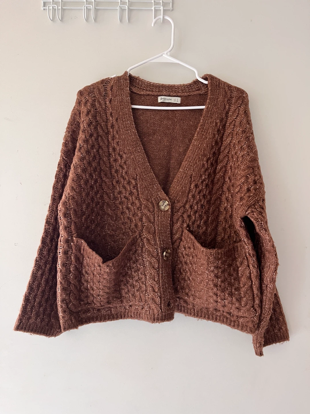 Stradivarius Brown Cable Knit Cardigan Size S